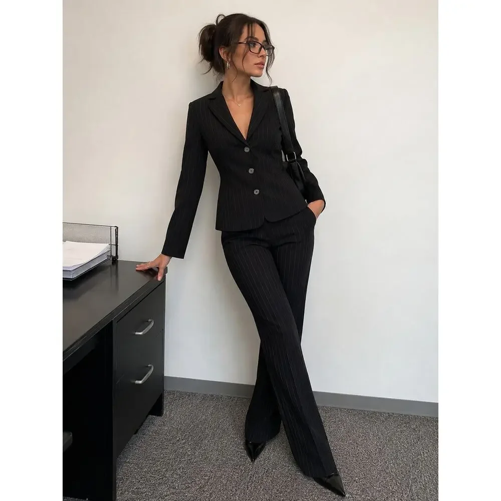 Vintage My Michelle Pant Suit Size 5/6 Black Red Pinstripe Y2K Office 2000s